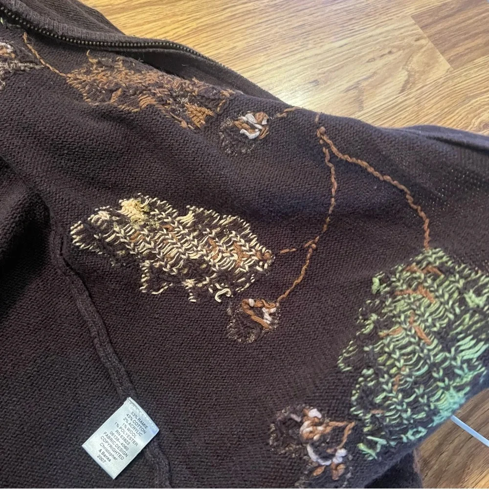 Womens vintage 3D leaf knit  zip up sweater/ cardigan